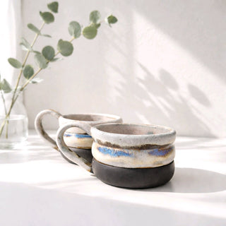 kleine handgemachte Tasse Rosé-blau
