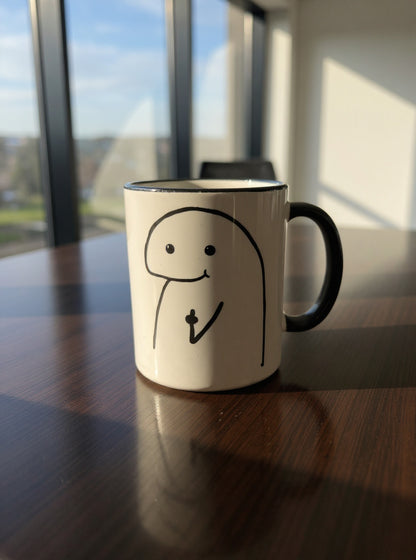 Keramiktasse mit Mittelfinger-Männchen