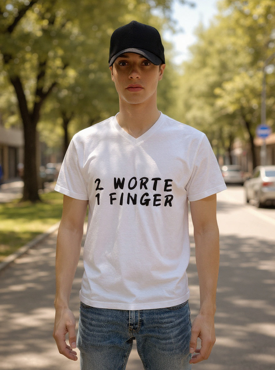 Männer T-Shirt „2 Worte 1 Finger“