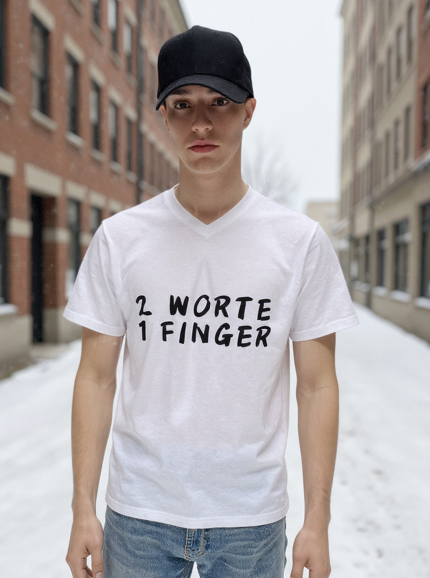 Männer T-Shirt „2 Worte 1 Finger“