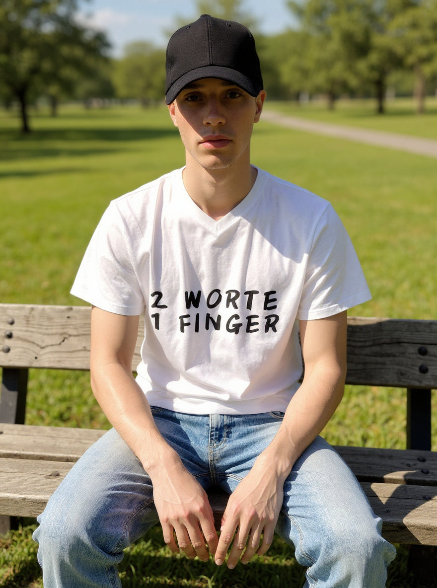 Männer T-Shirt „2 Worte 1 Finger“