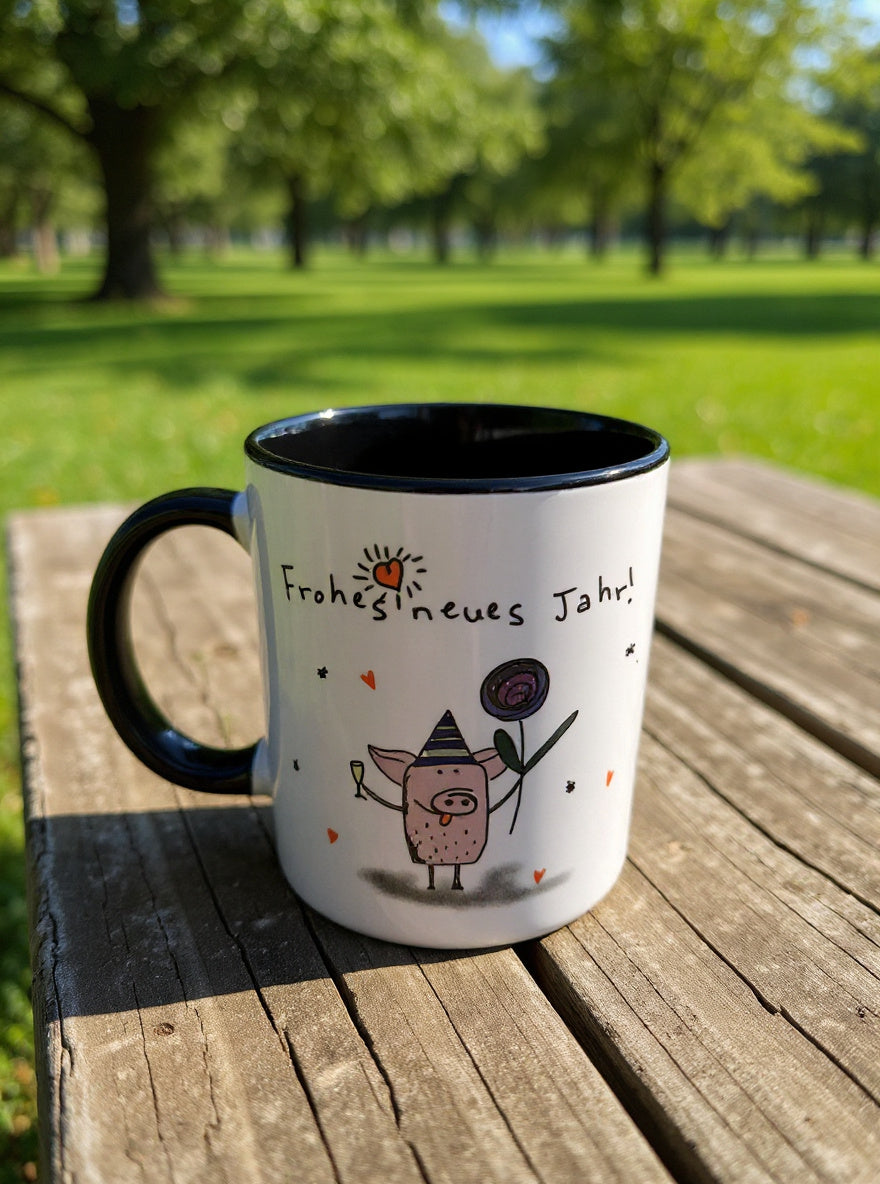 Tasse Frohes neues Jahr - Silvester Geschenk mit Schweinchen