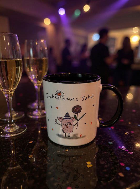 Tasse Frohes neues Jahr - Silvester Geschenk mit Schweinchen