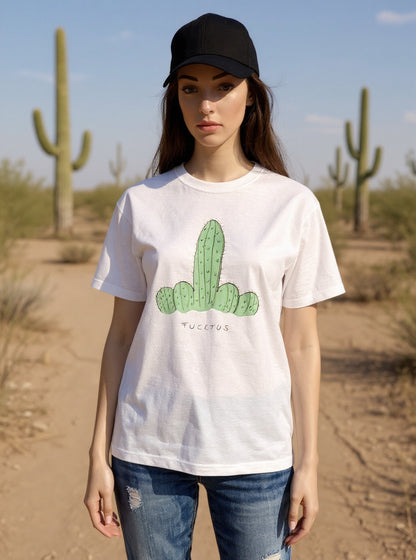 Fucktus T-Shirt Damen in Weiß - Freches Kaktus-Design mit Statement Vorderansicht
