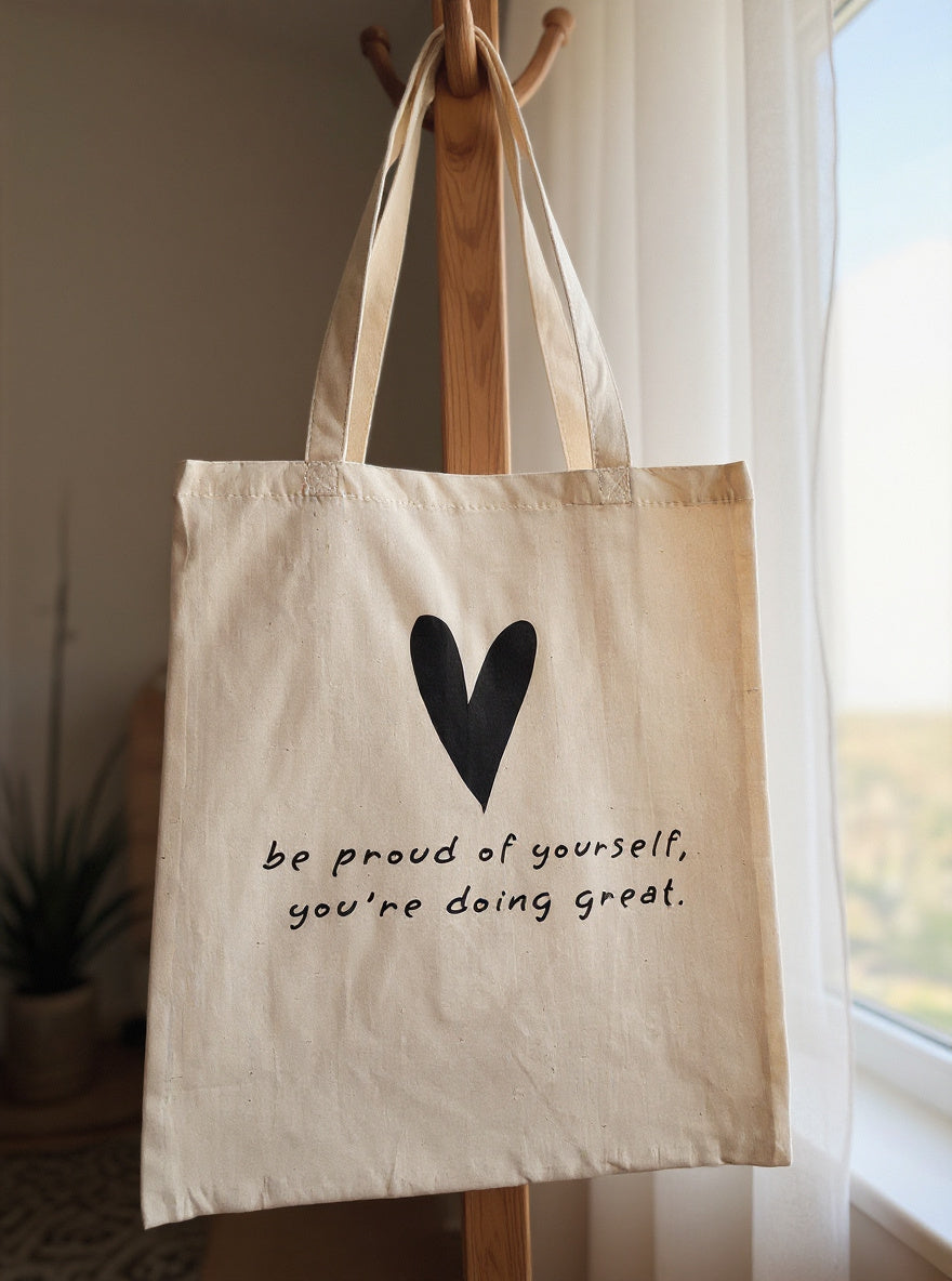 Jutetasche fürs Herz - Nachhaltige Einkaufstasche mit Herz-Spruch