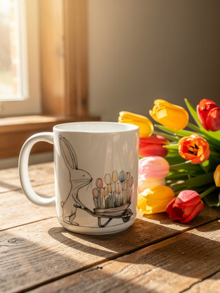 Osterhausen Oster-Tasse | Hase mit Tulpen-Schubkarre