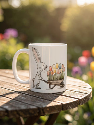 Osterhausen Oster-Tasse | Hase mit Tulpen-Schubkarre