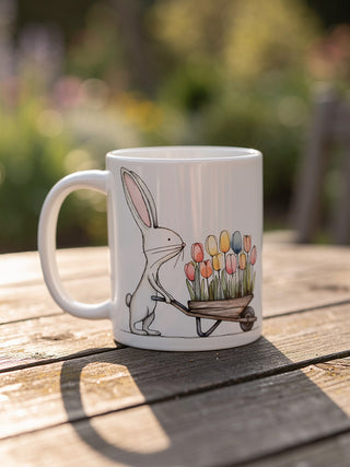 Osterhausen Oster-Tasse | Hase mit Tulpen-Schubkarre