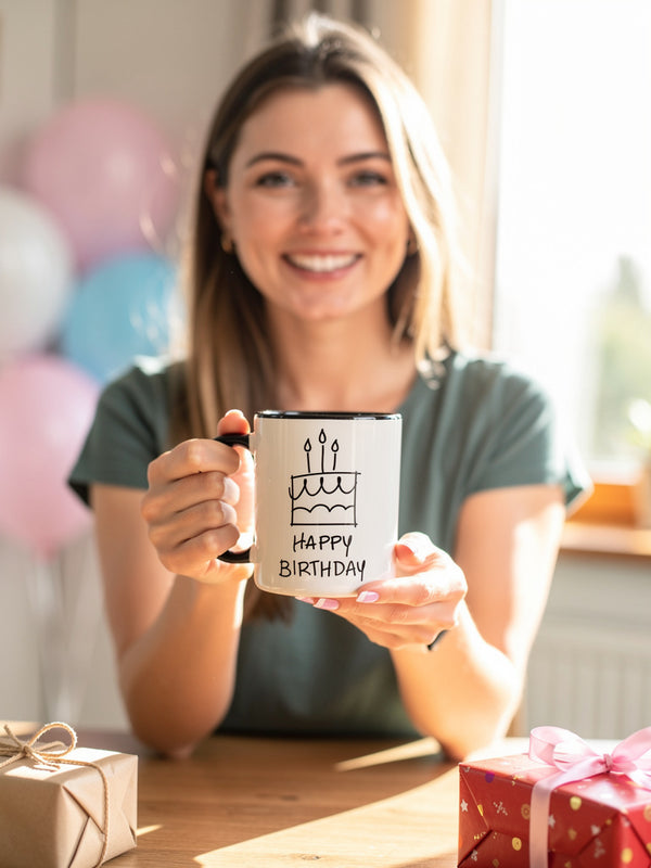 Happy Birthday Tasse mit Torte